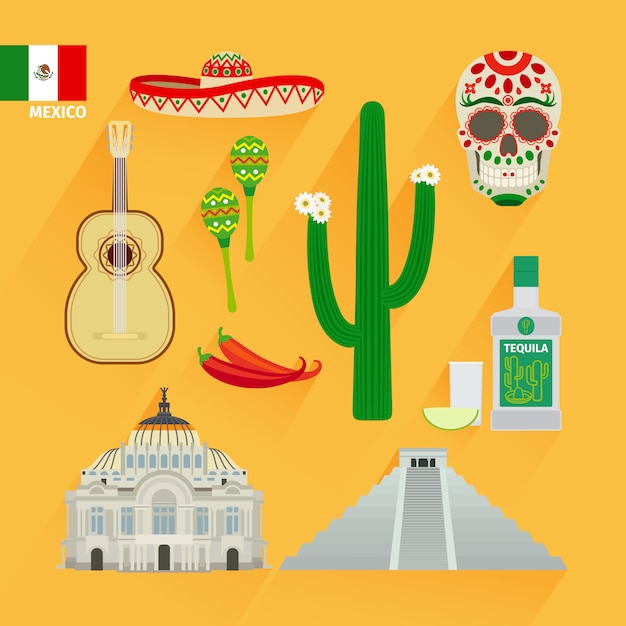 Mexico landmarks icons