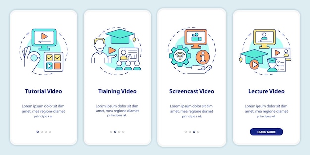 Microlearning video types onboarding mobile app screen