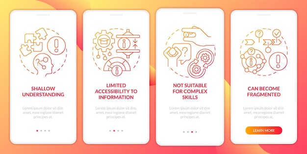 Microlearning weaknesses red gradient onboarding mobile app screen