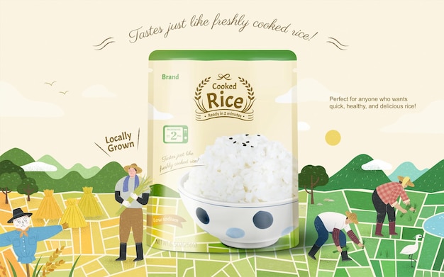 Vector microwavable cooked white rice ad