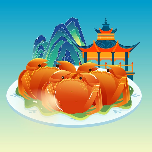 Mid-autumn festival on August 15th, traditional festival steamed crab to eat with moon and clouds