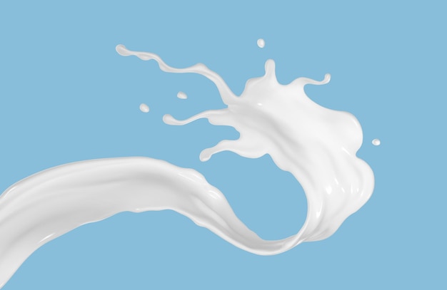 Milk splash isolated on blue background Liquid or yogurt splash Vector 3d illustration