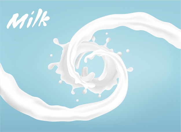 Milk splashes twisted in the shape of a spiral onBlue background