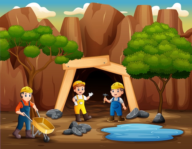 The miners working outside the mine