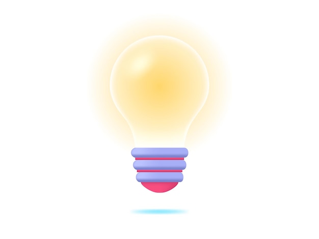 Vector minimal 3d cartoon style yellow light bulb icon idea solution business strategy concept