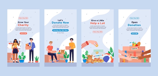 Vector minimal charity social media pack instagram stories