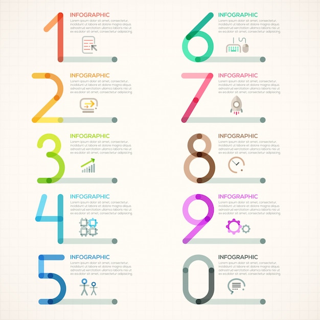 Vector minimal infographics template with numbers from 0 to 9