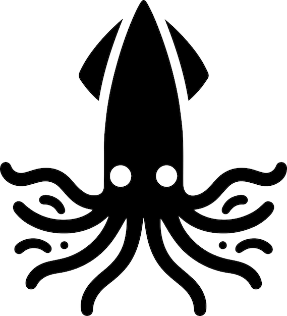 Vector minimal squid vector icon flat symbol black color silhouette white background 3