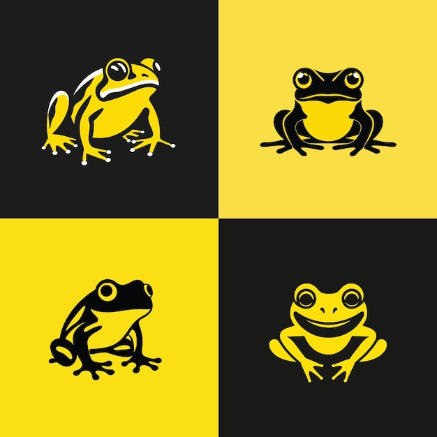 Minimalist Frog Logo Icon Set of 4 Designs in Vector Art