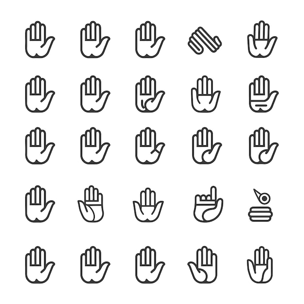 Vector minimalist line art icon hand collection set logo symbol