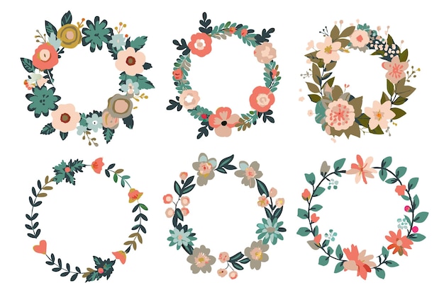 Vector minimalistic flowers wreaths vector set