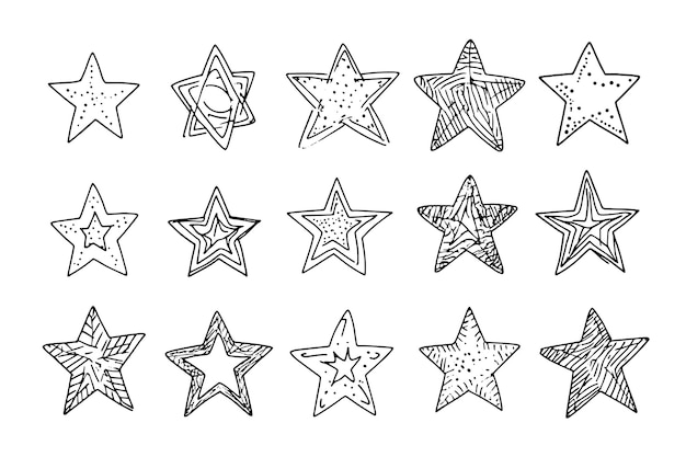 Vector minimalistic handdrawn star designs vector collection for graphic design