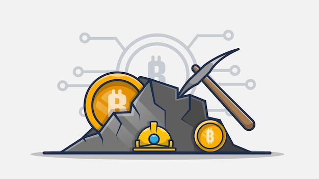 Vector mining bitcoin cartoon illustration