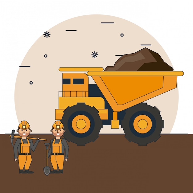 Vector mining workers cartoon