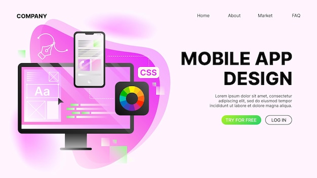 Mobile App Design Website Page Horizontal Template