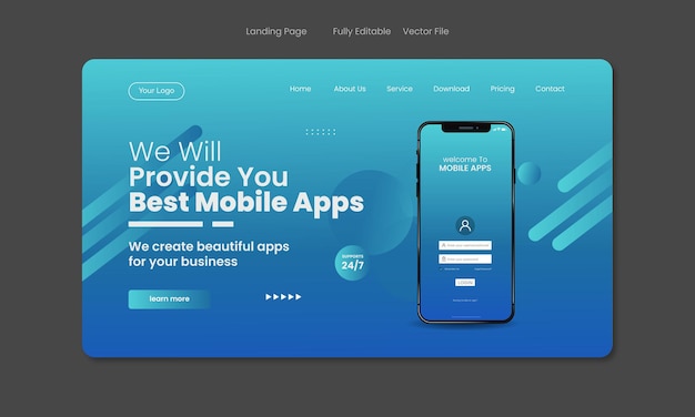 Vector mobile app landing page design