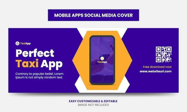 Vector mobile app marketing facebook cover photo template taxi phone app social media timeline banner