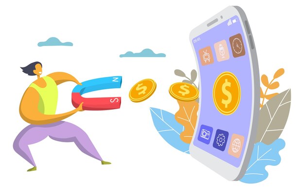 Vector mobile app monetization and digital marketing vector illustration