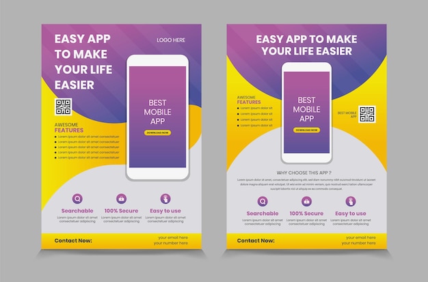 Vector mobile app promotion flyer design template flier design for apps promote vector illustration