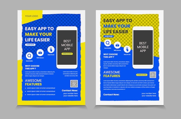 Vector mobile app promotion flyer design template flier design for apps promote vector illustration