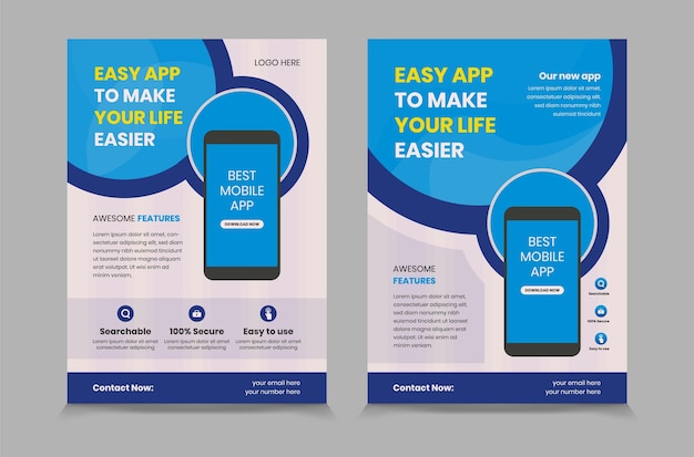 Vector mobile app promotion flyer design template flier design for apps promote vector illustration