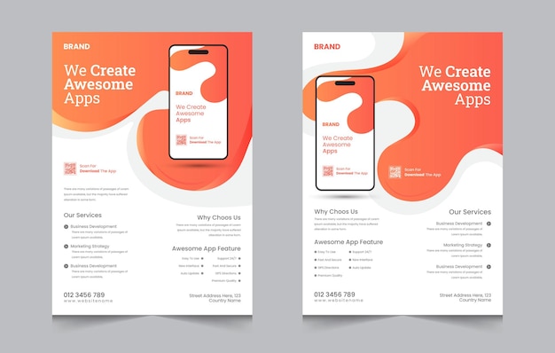 Vector mobile app promotional flyer design with modern layout