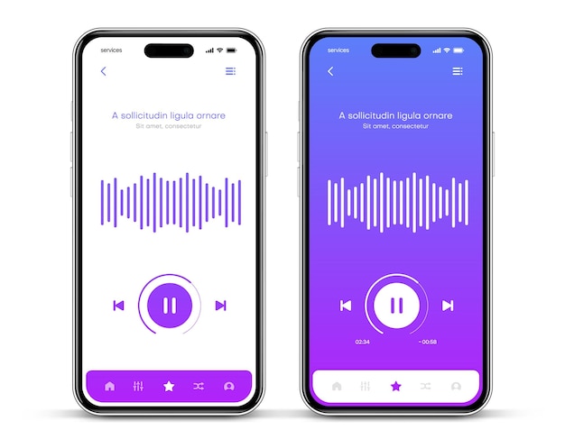 Mobile application interface music player sound app ui gui template responsive website wireframes