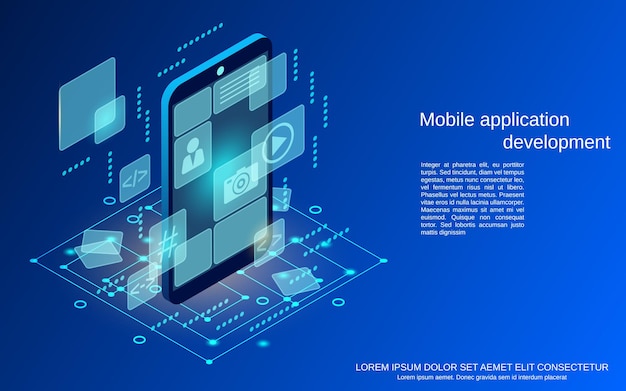 Vector mobile application ui design flat 3d isometric vector concept illustration