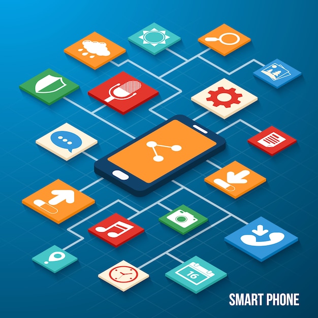 Mobile applications isometric icons