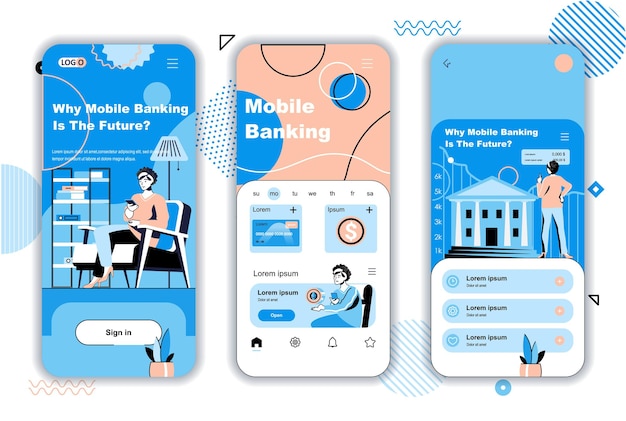 Vector mobile banking concept onboarding screens for mobile app templates online financial transactions