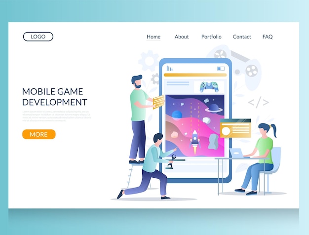 Vector mobile game development vector website landing page design template