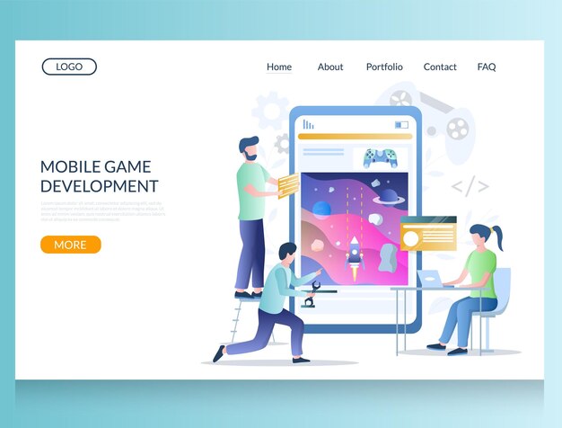 Vector mobile game development vector website landing page design template