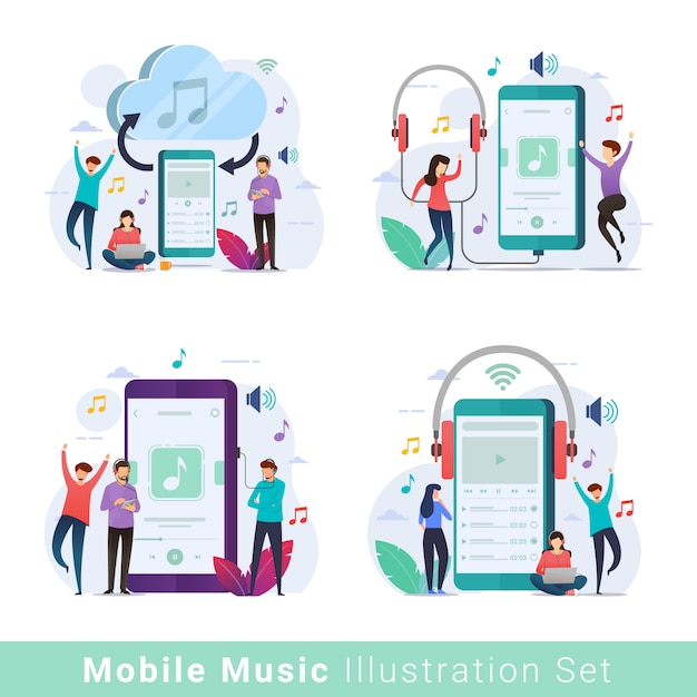 Mobile music player illustration set