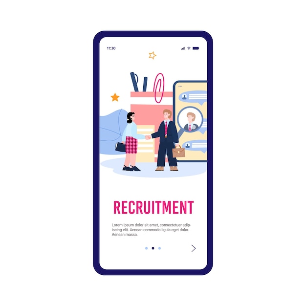 Mobile phone page design for hr recruitment with flat illustration