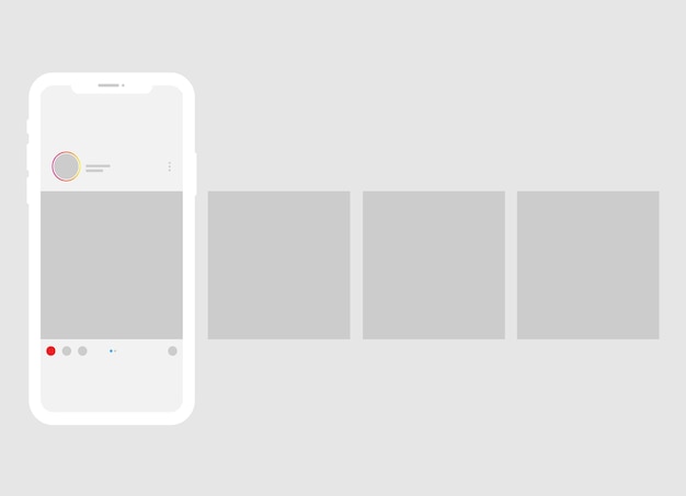 Vector mockup screen phone with photo layout website social network on phone screen with grey colors