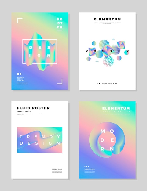 Modern abstract poster cover design template Trendy fluid holographic effect shapes composition for flyers banners brochures and reports