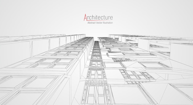 Modern architecture wireframe. Concept of urban wireframe. Wireframe building illustration of architecture CAD drawing.