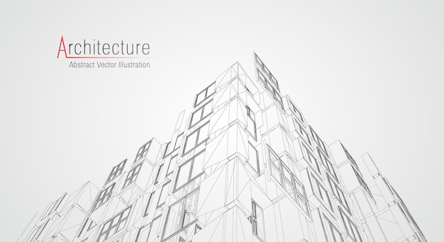 Vector modern architecture wireframe. concept of urban wireframe. wireframe building illustration of architecture cad drawing.