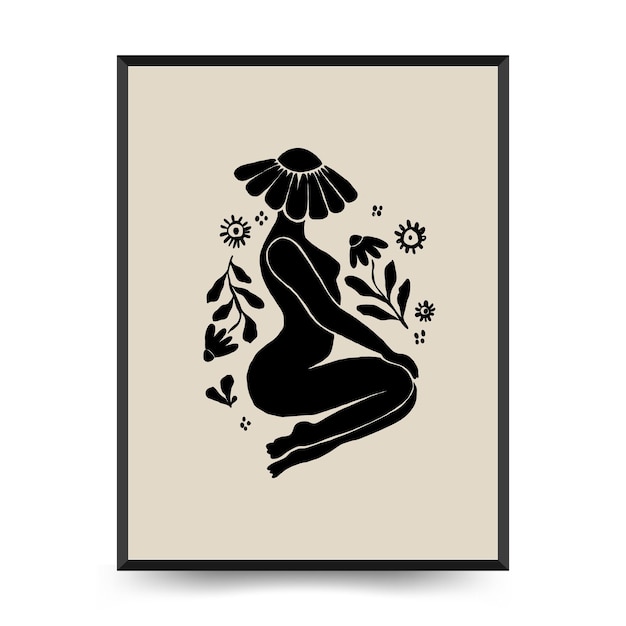 Modern Art Poster with body women and flower Matisse Abstract Set Aesthetic Modern Boho Decor