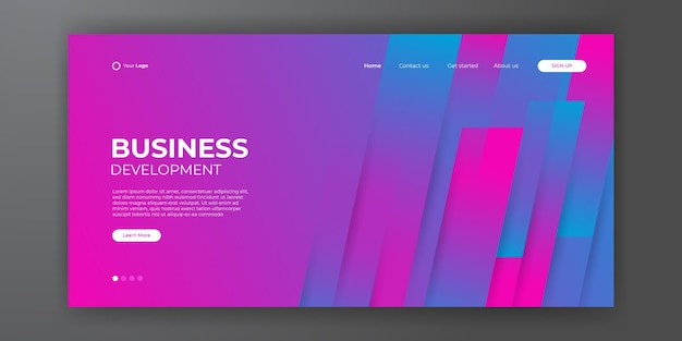 Vector modern blue red business landing page template with abstract modern 3d background. dynamic gradient composition. design for landing pages, covers, flyers, presentations, banners. vector illustration