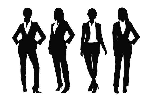 Modern businesswoman bundle wearing suits and standing in different positions Female employee silhouettes with anonymous faces Creative woman employee and girl businessman silhouette set vector