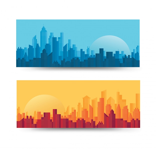 Vector modern city skyline background set