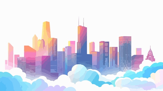 Vector modern cityscape in clouds urban skyline vector illustration