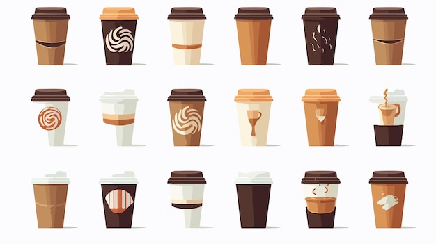 Vector modern coffee tea cup cap icon set front view