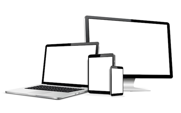 Modern computer monitor laptop digital tablet and mobile phone with blank screen