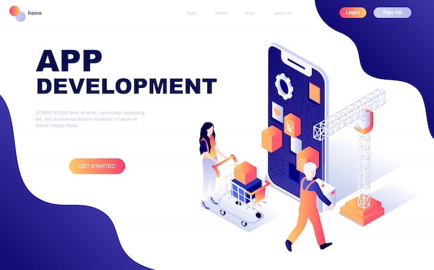 Vector modern flat design isometric concept of app development