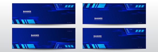 Vector modern futuristic technology banner. blue abstract vector business long banner template. business minimal background with halftone circle frame. tech vector banner template for social media, website.