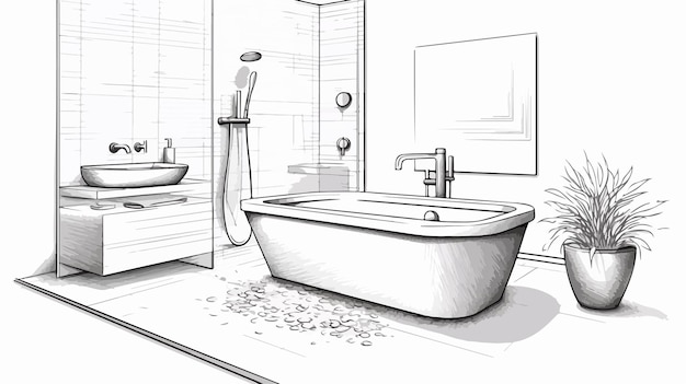 Modern HandDrawn Bathroom Interior Design Vector Illustration