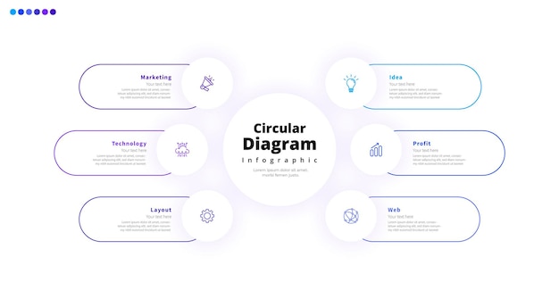 Vector modern minimalist elegant clean circular 6 steps editable diagram infographic design template vector