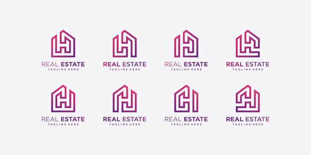 Vector modern real estate logo collection, gradient, construction, premium vector